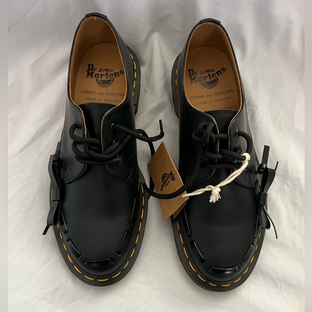 Comme des Garcons Black Flats with Yellow Stitching